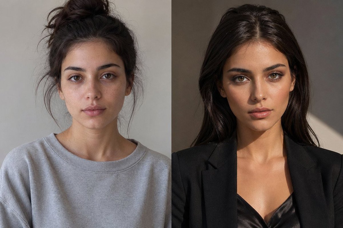 Dramatic Woman Glow-Up Comparison