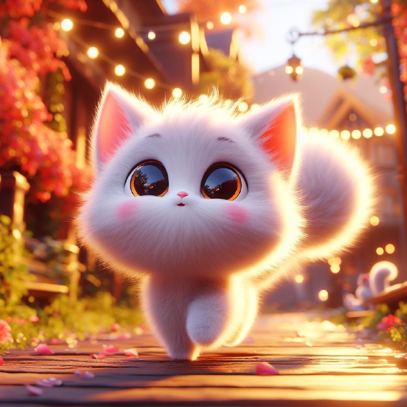 Pixar Inspired Fluffy Cat in Dreamlike Action Pose