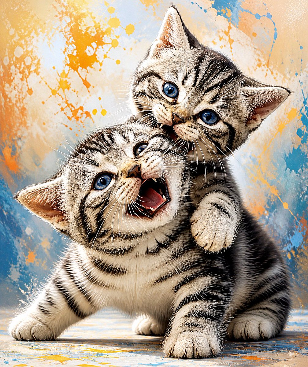 Playful Tabby Kittens Cuddle Fight