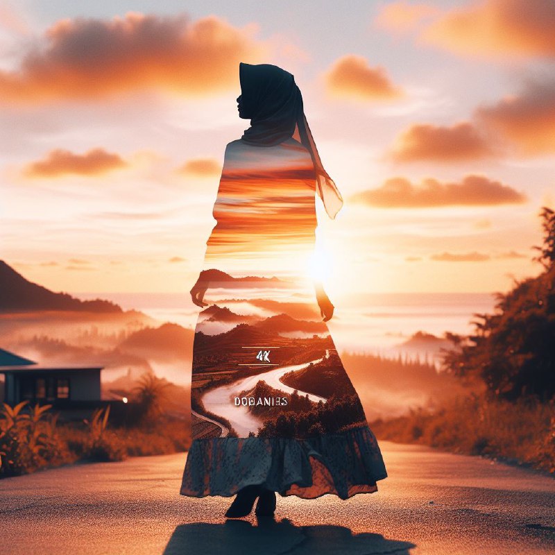 Double Exposure Hijab Woman Silhouette at Indonesian Sunset