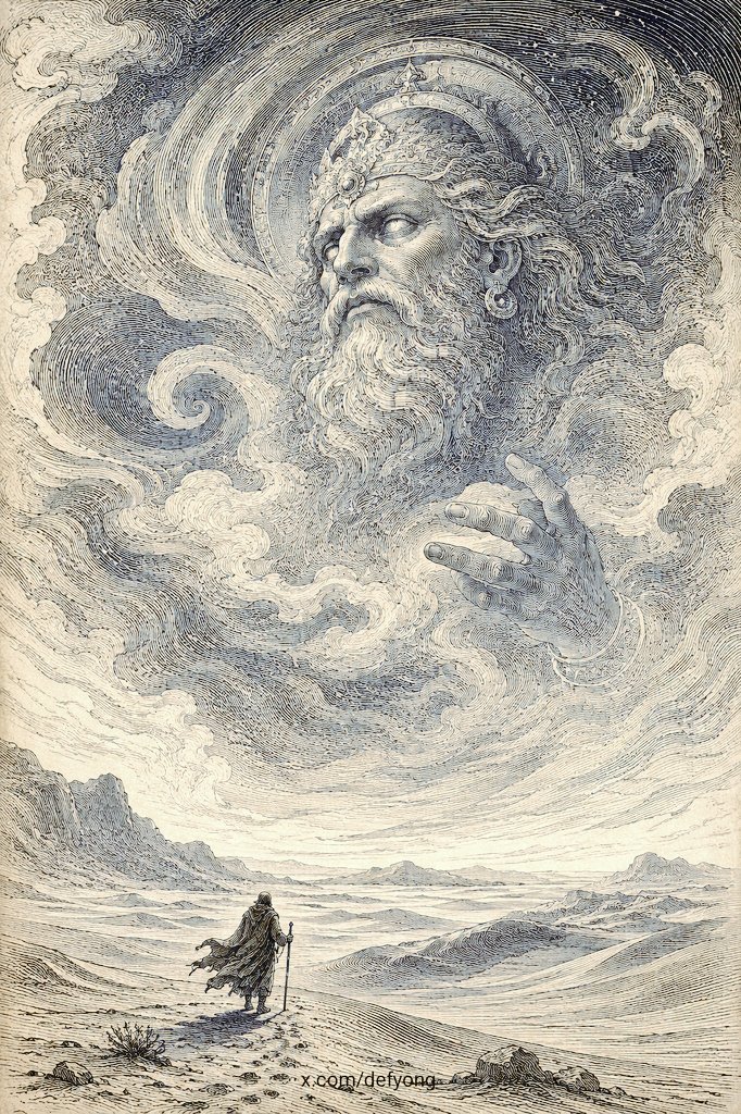 Divine Face Over Desert Wanderer