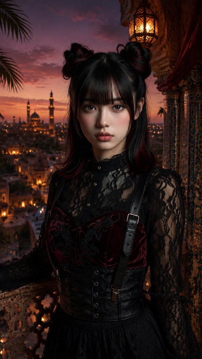 Gothic Girl Twilight Balcony Portrait