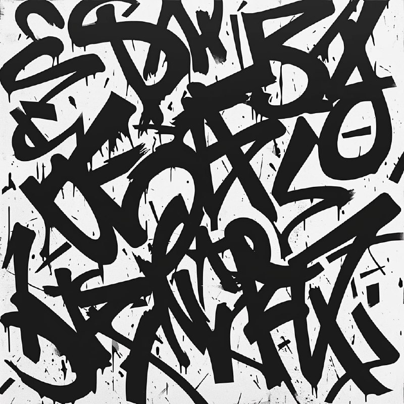 Graffiti Lettering Stencil Pattern in Black and White