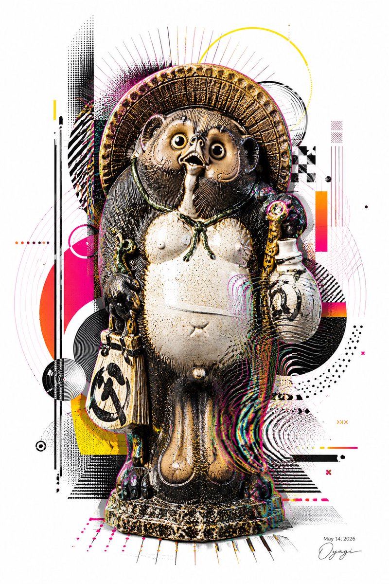 Pop-Art Tanuki Ceramic Statue
