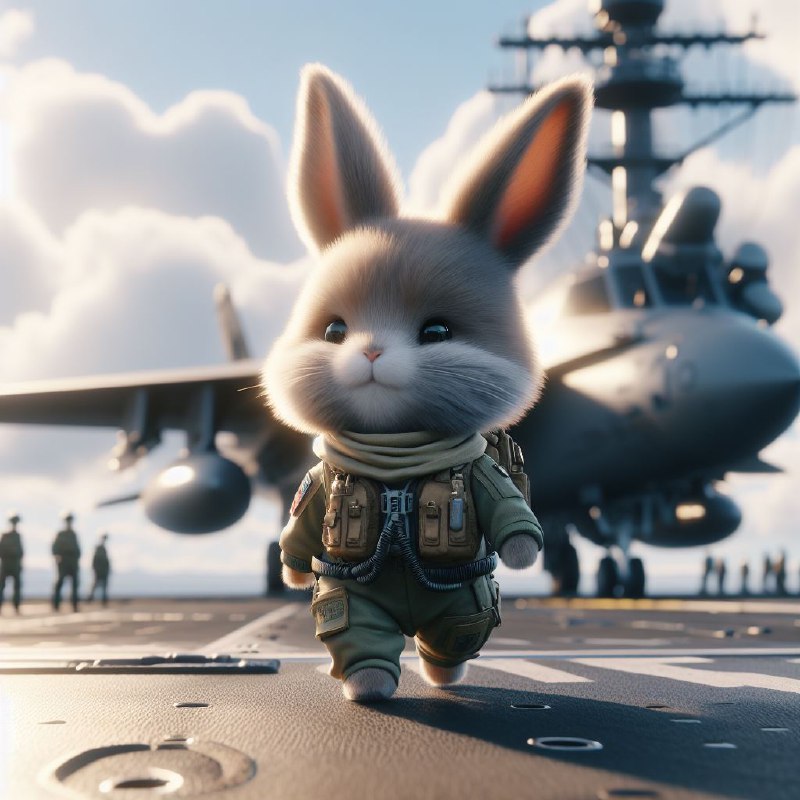 Fluffy Rabbit Pilot Walking on Aircraft Carrier Render