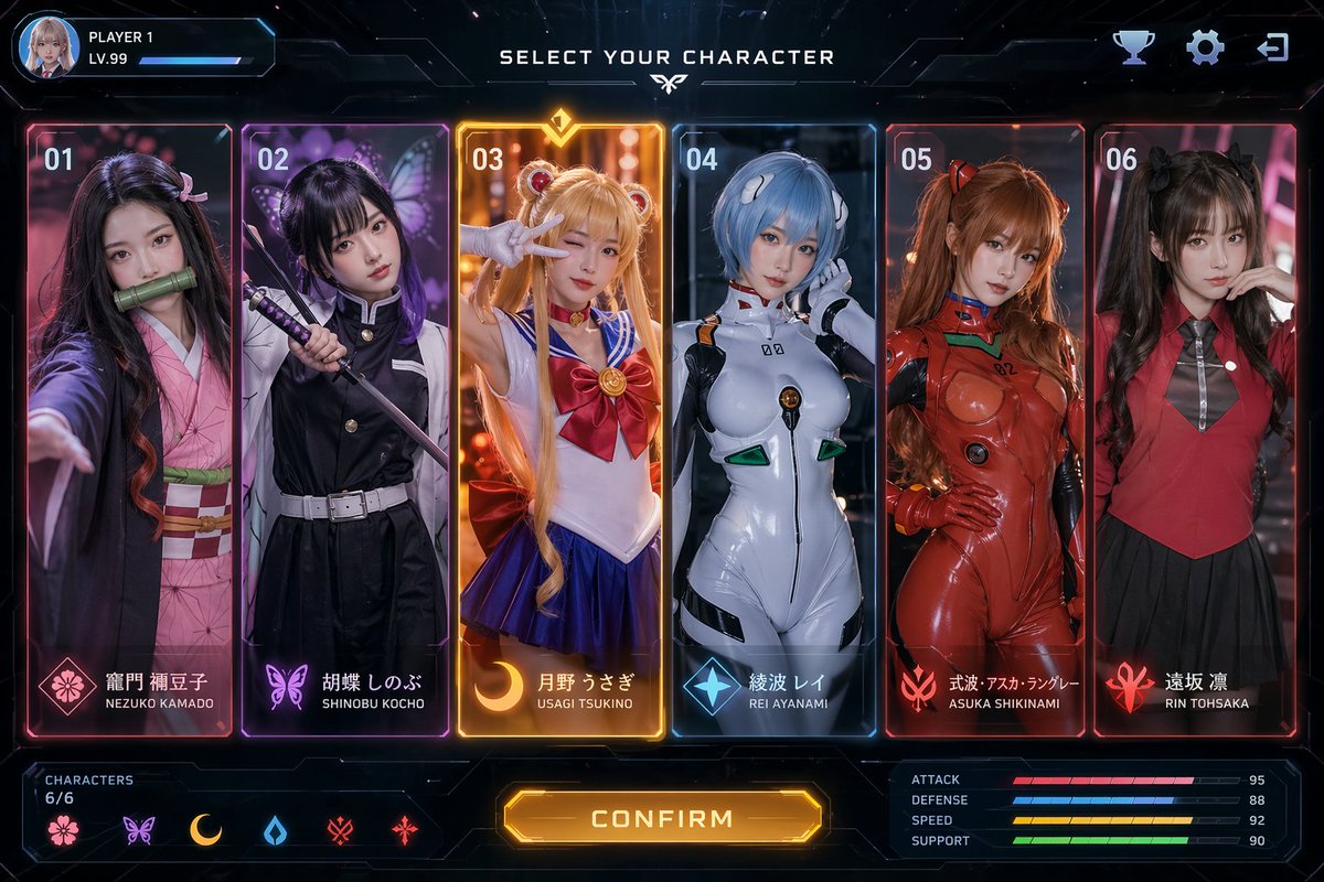 Sci Fi Anime Character Select Screen