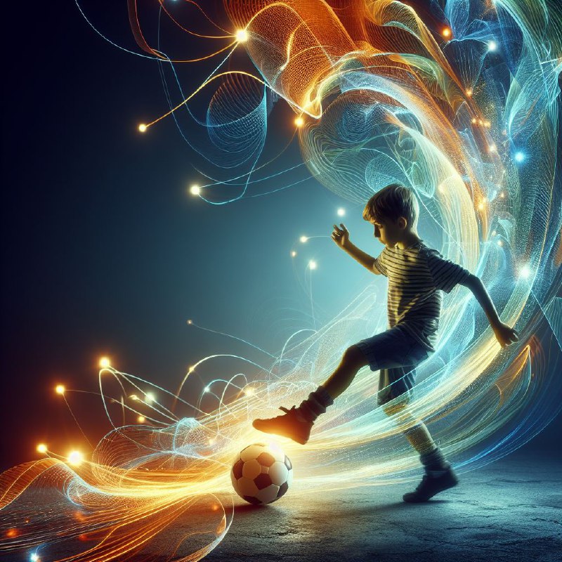 Dynamic Boy Playing Soccer With Captivating Light Effects