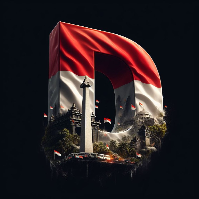 Bold Letter D With Indonesian Flag and National Monument