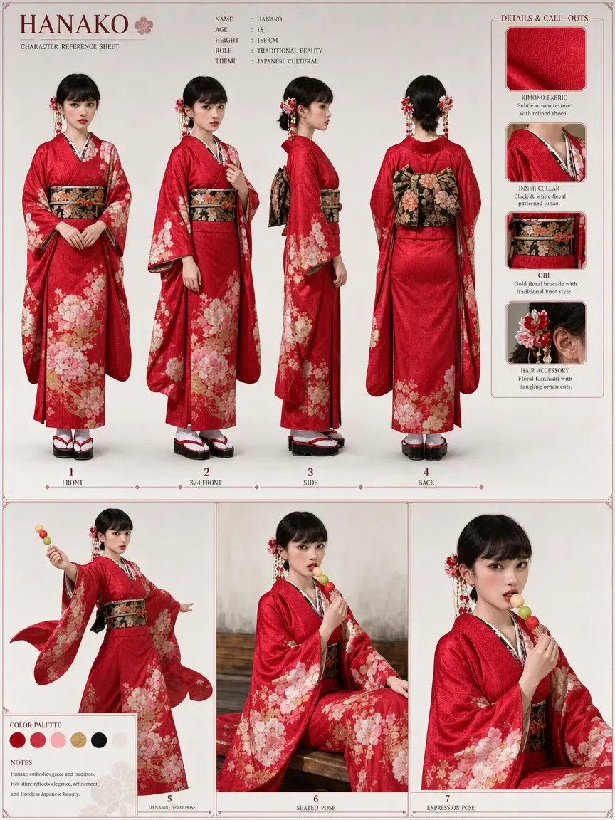 Japanese Kimono Character Reference Sheet