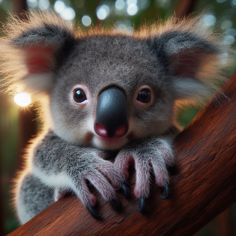 Cute Baby Koala on Tree in Natural Light 4K Photo