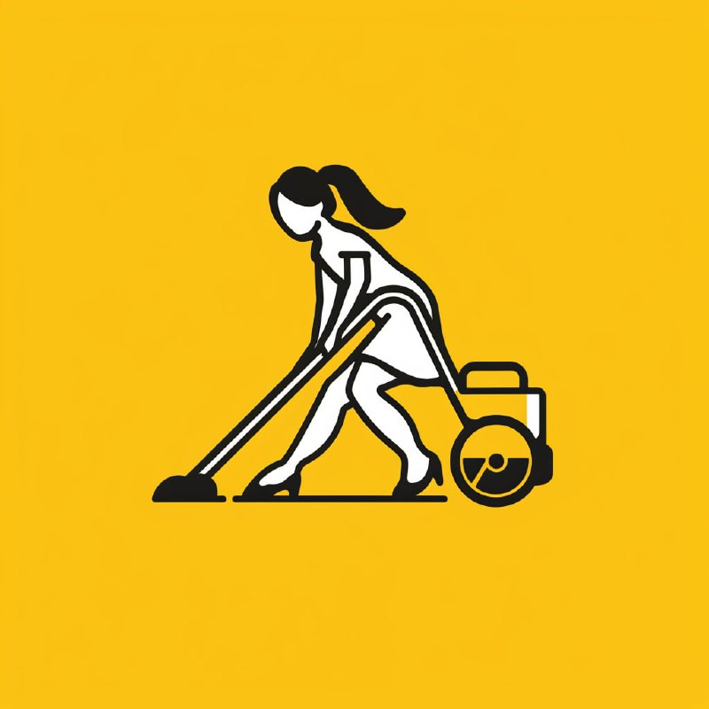 Minimalist Yellow Woman Vacuuming Vector Logo