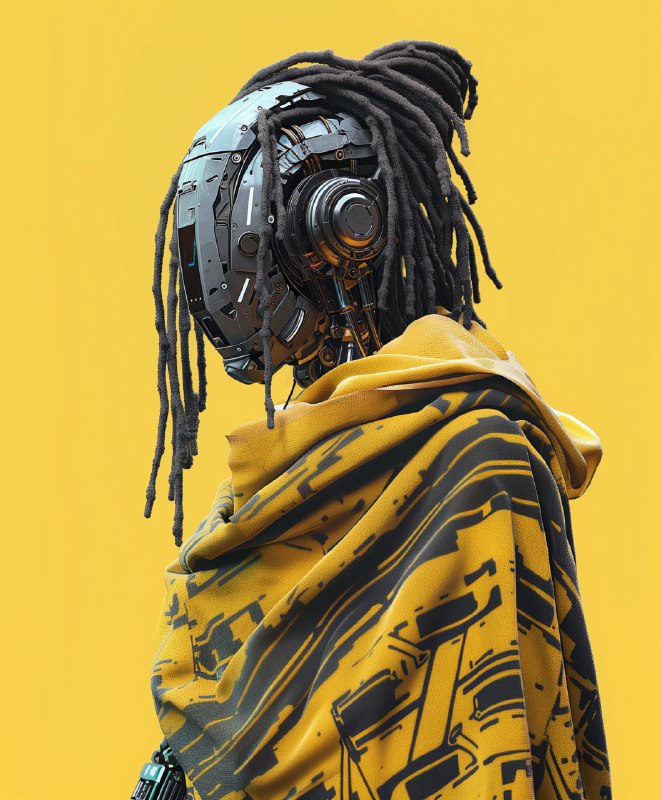 Sleek Cyberpunk Mecha Robot With Yellow Dreadlocks