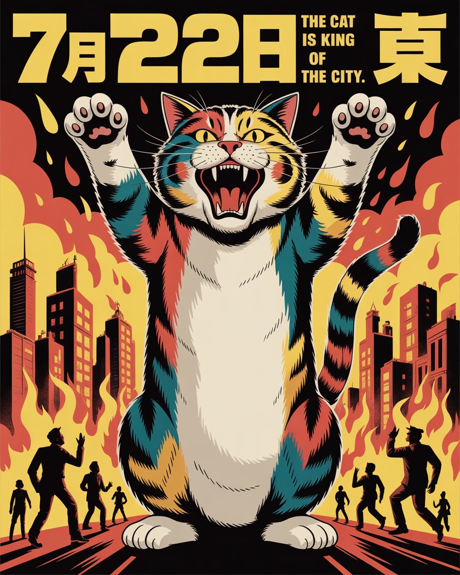 Retro Kaiju Cat Movie Poster