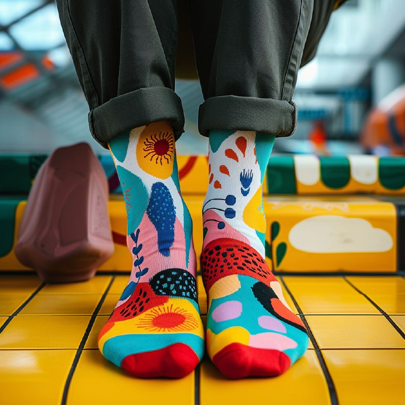 Colorful Socks Product Shot in Airport Setting