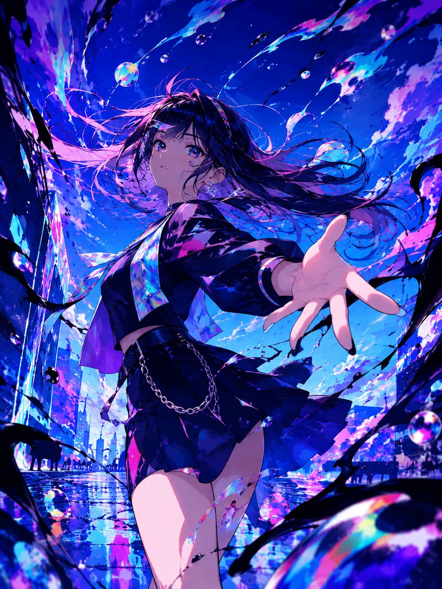 Rainy City Anime Girl Reaching