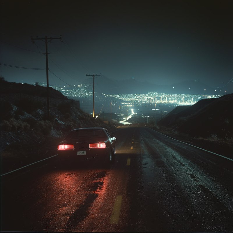 Cyberpunk Car Driving Toward Distant Casino Megacity