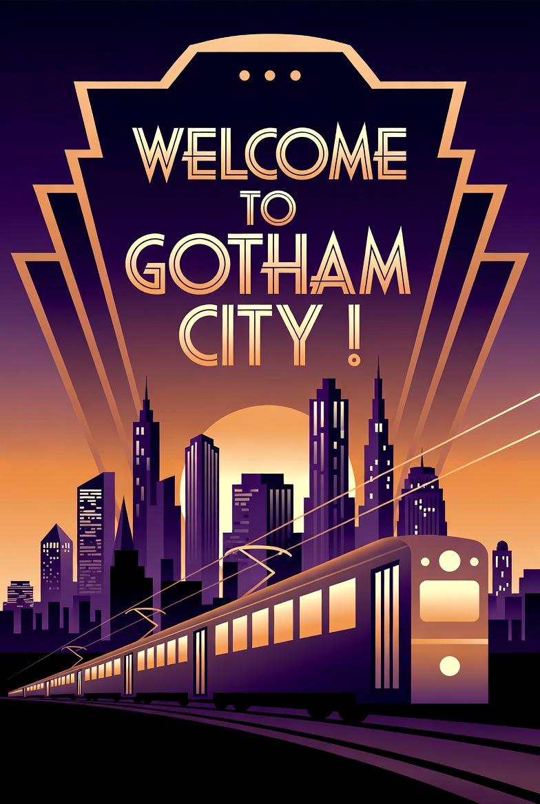 Art Deco Tram Sunset Poster