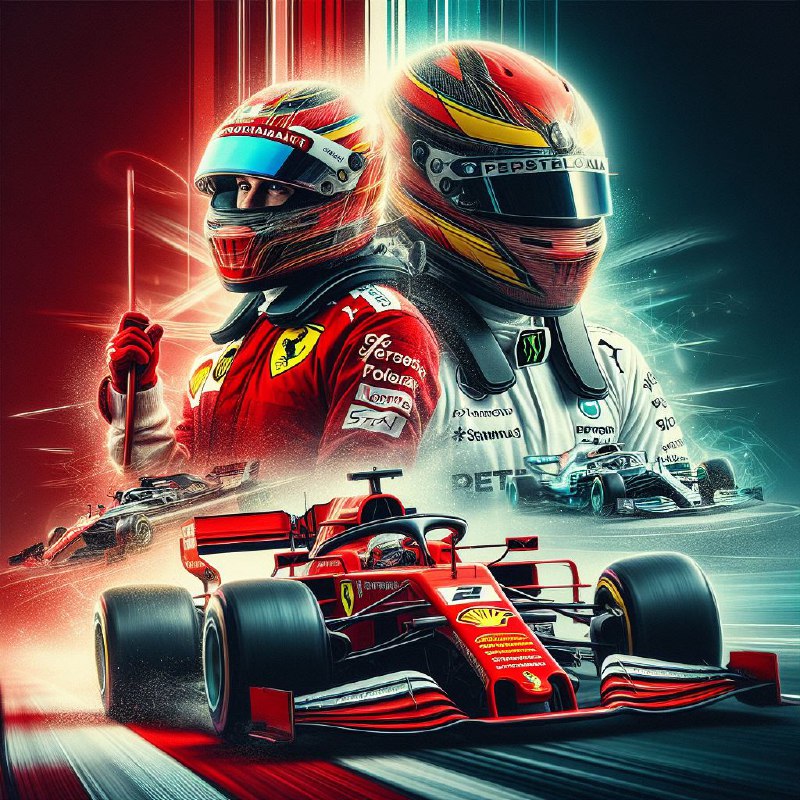 Ferrari and Mercedes F1 Drivers Double Exposure Poster