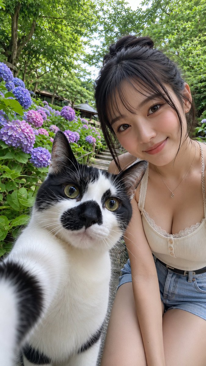 Hydrangea Path Cat Selfie
