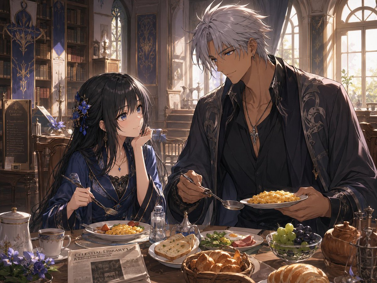 Sunlit Gothic Library Anime Breakfast