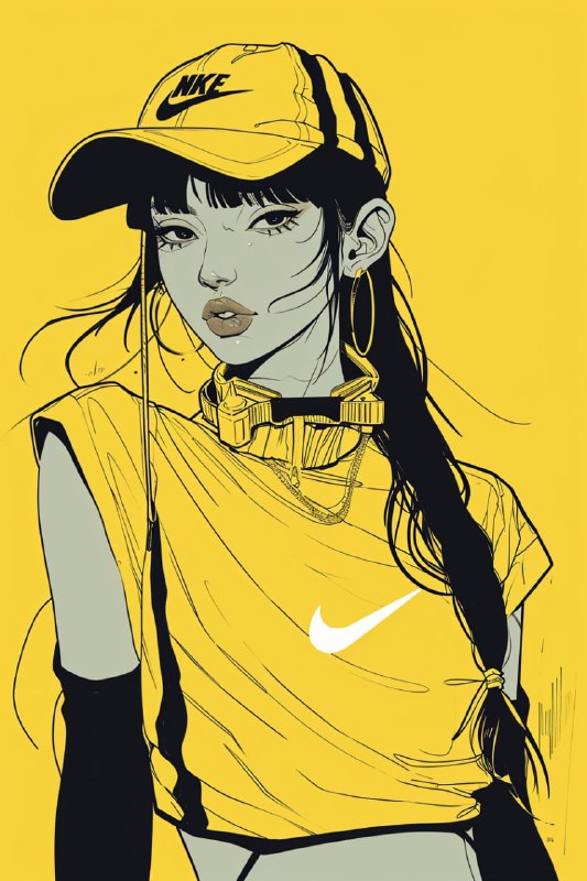 Celestialpunk Anime Figure in Nike Fashion on Yellow
