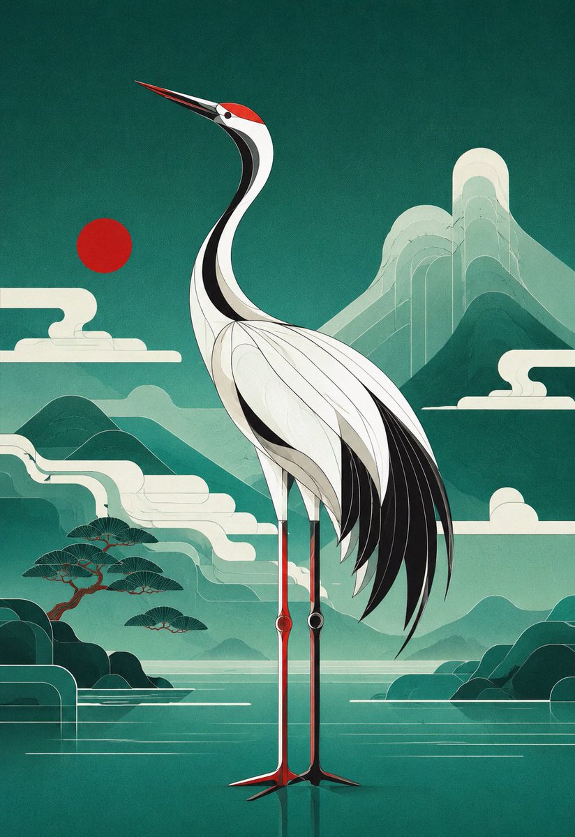 Crane in Jade Mist