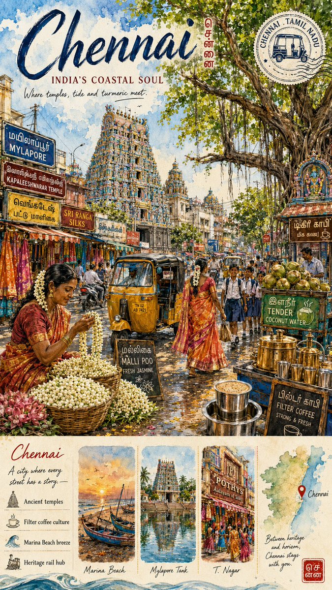 Chennai Watercolor Travel Poster Art