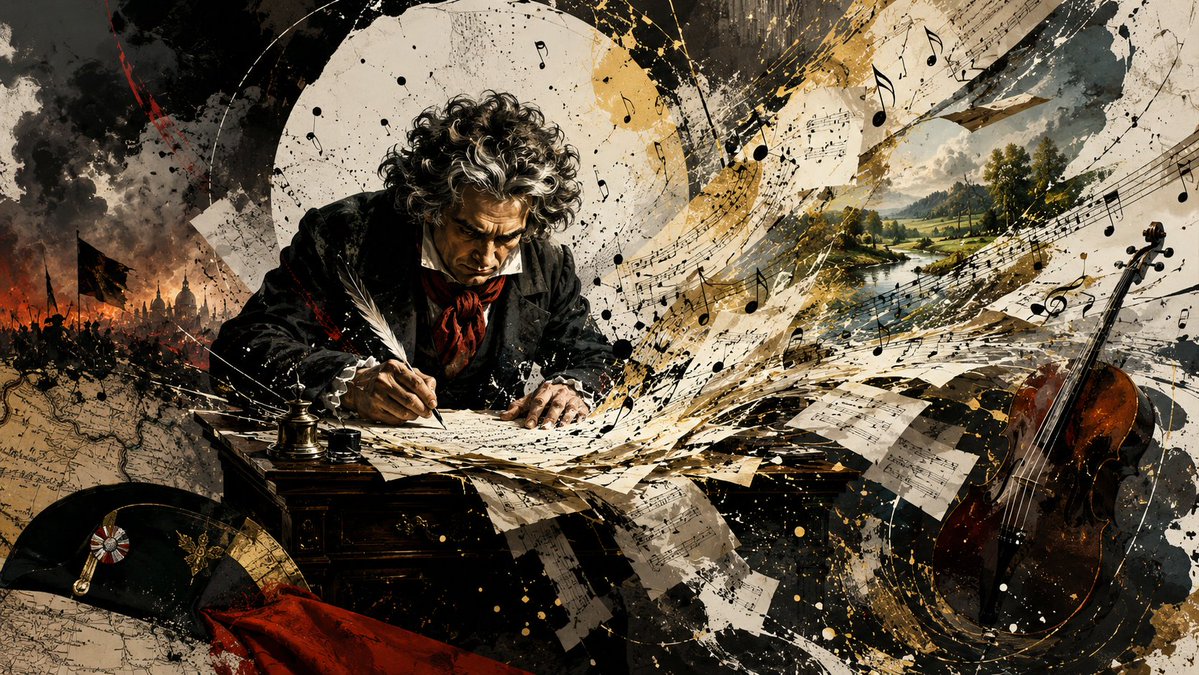 Beethoven Composing Mixed Media Art