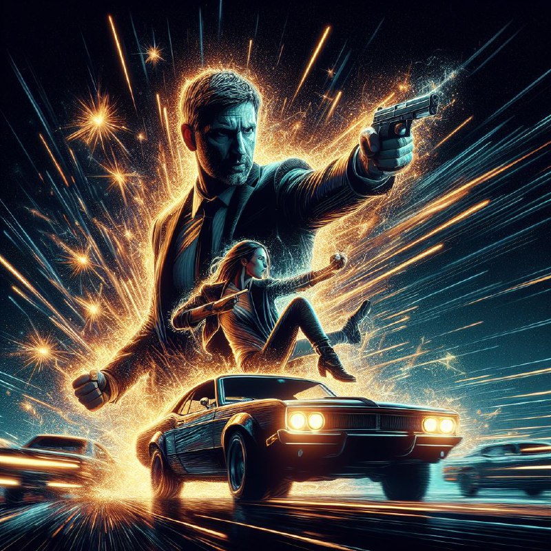 Action Movie Poster Double Exposure With Gun and Pursuit