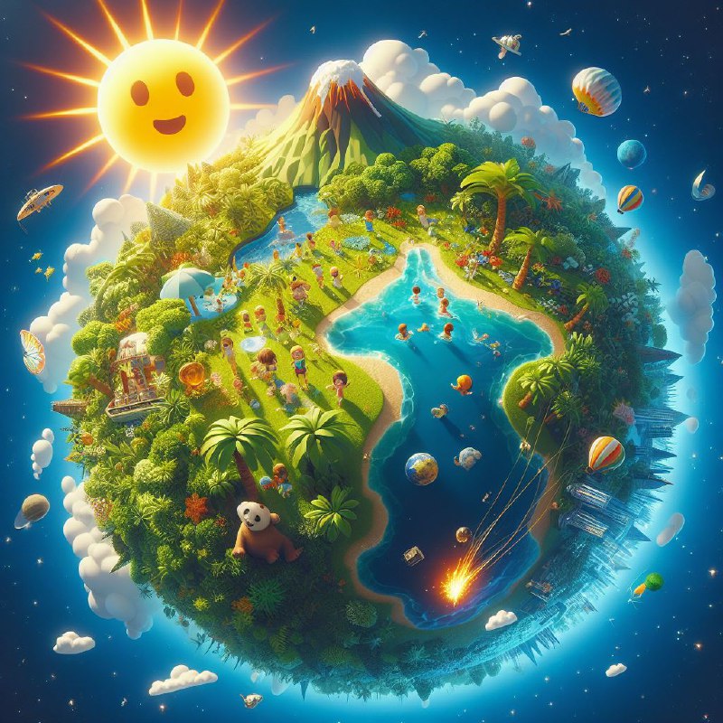 Miniature 3D Summer Planet With Jungle and Volcano