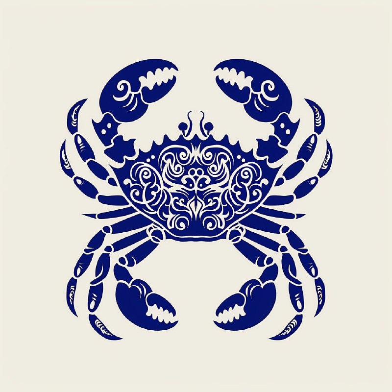 Flat Tribal Pattern Blue Crab One Color Design