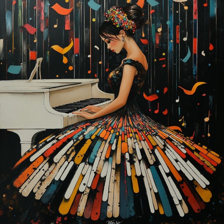 Festive Woman Playing Piano Art