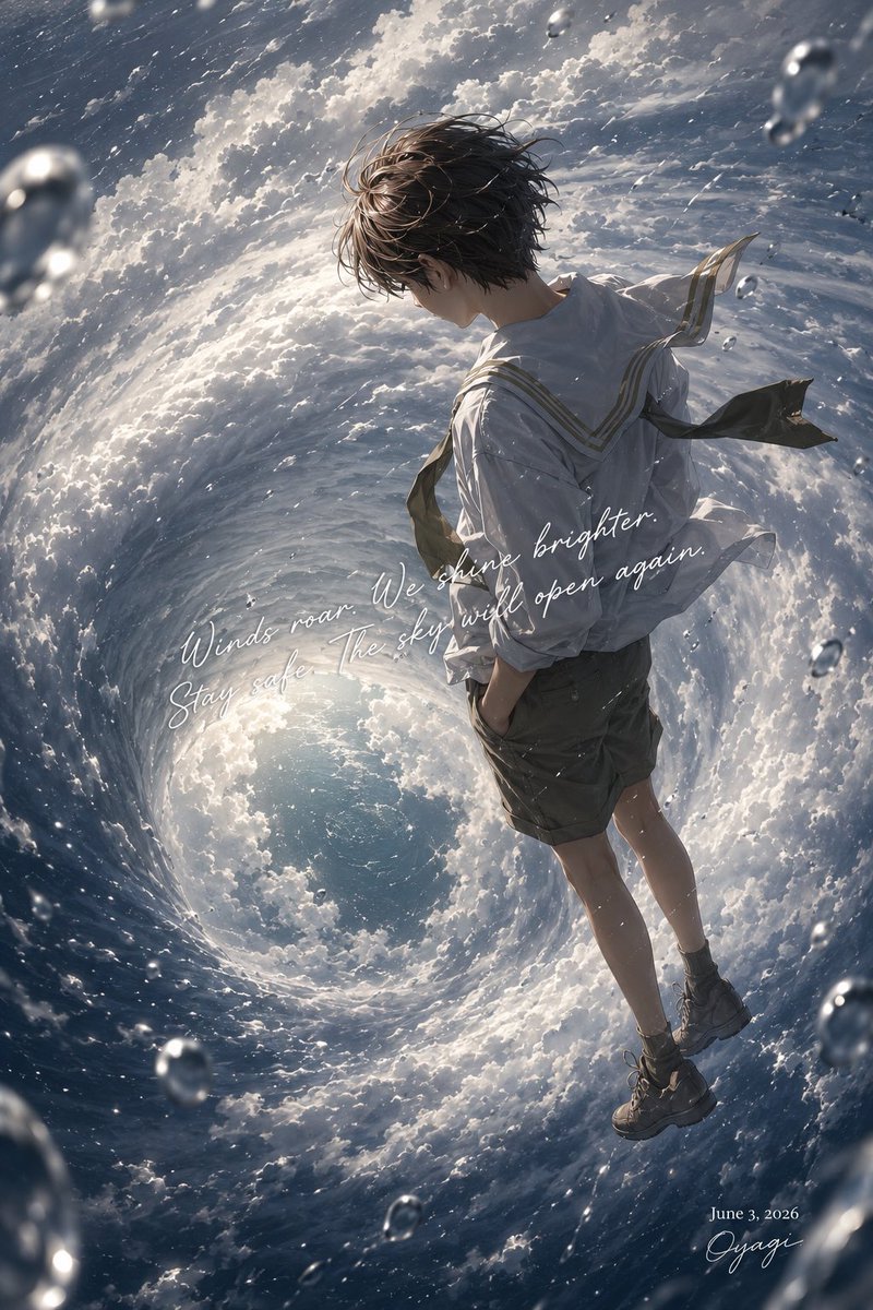 Solitary Boy in Typhoon Eye