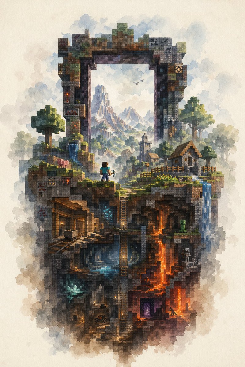 Minecraft Watercolor Floating Slice