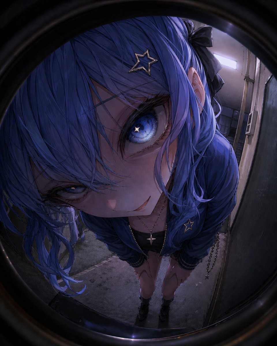 Peephole Fisheye Blue-Haired Girl