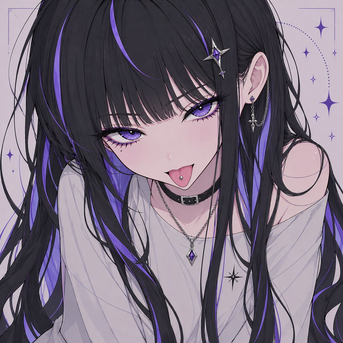 Mysterious Anime Girl Purple Hair Portrait