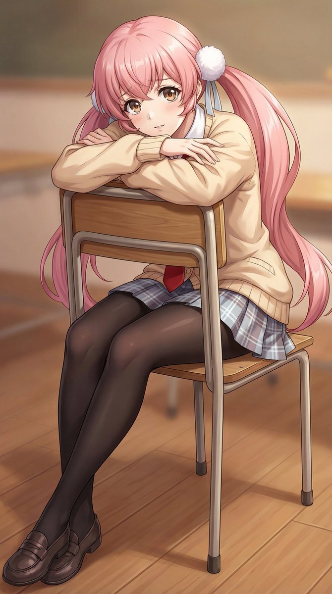 Shy Anime Schoolgirl on Chair