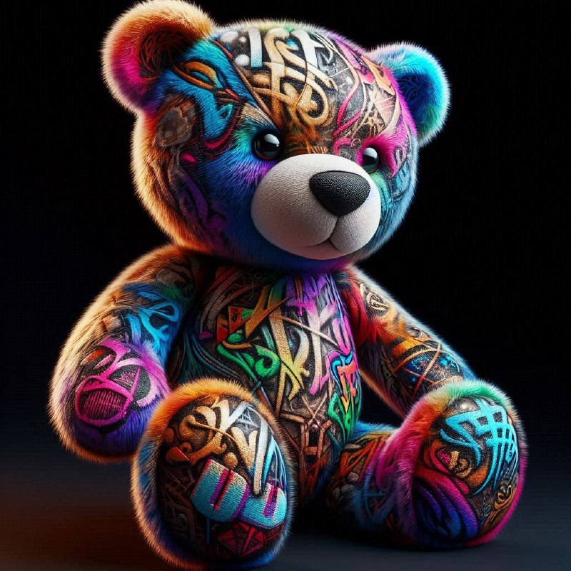 Graffiti Covered Teddy Bear on Black Movie Poster