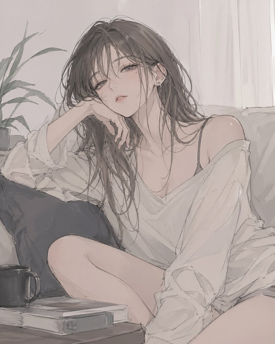 Soft Anime Girl Lounging At Home