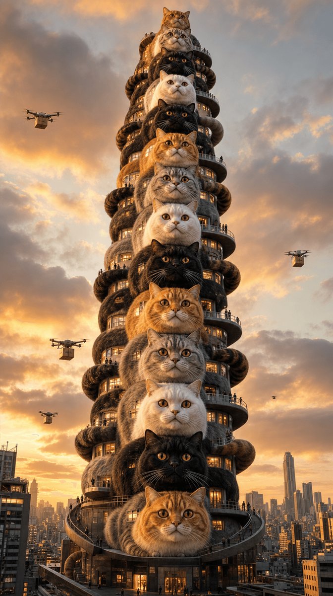 Giant Cat Skyscraper Surreal Architecture