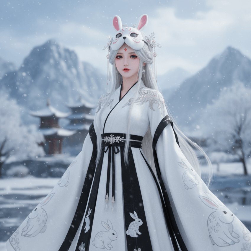 Winter Rabbit Mask Hanfu Portrait