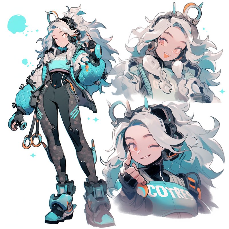 Cute Armored Heroine Character Sheet in Sketch Style