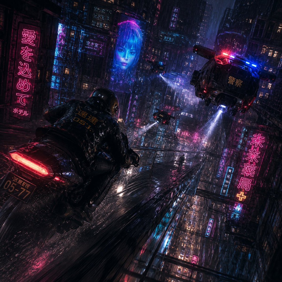 Cyberpunk Rainy Night Police Chase