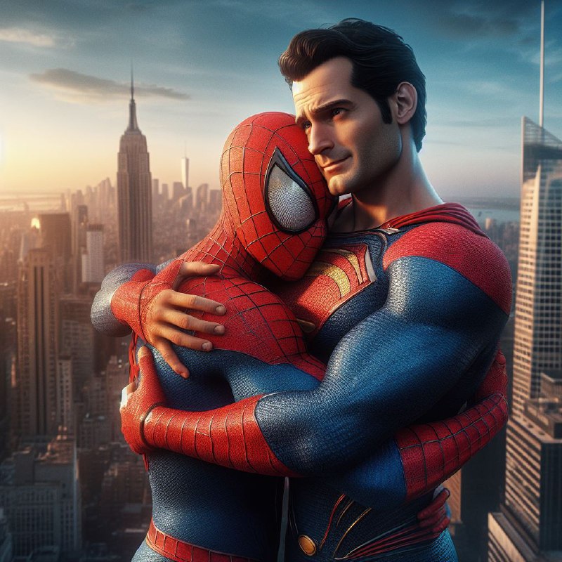 Superman Hugging Spiderman Hyperrealistic UHD Art