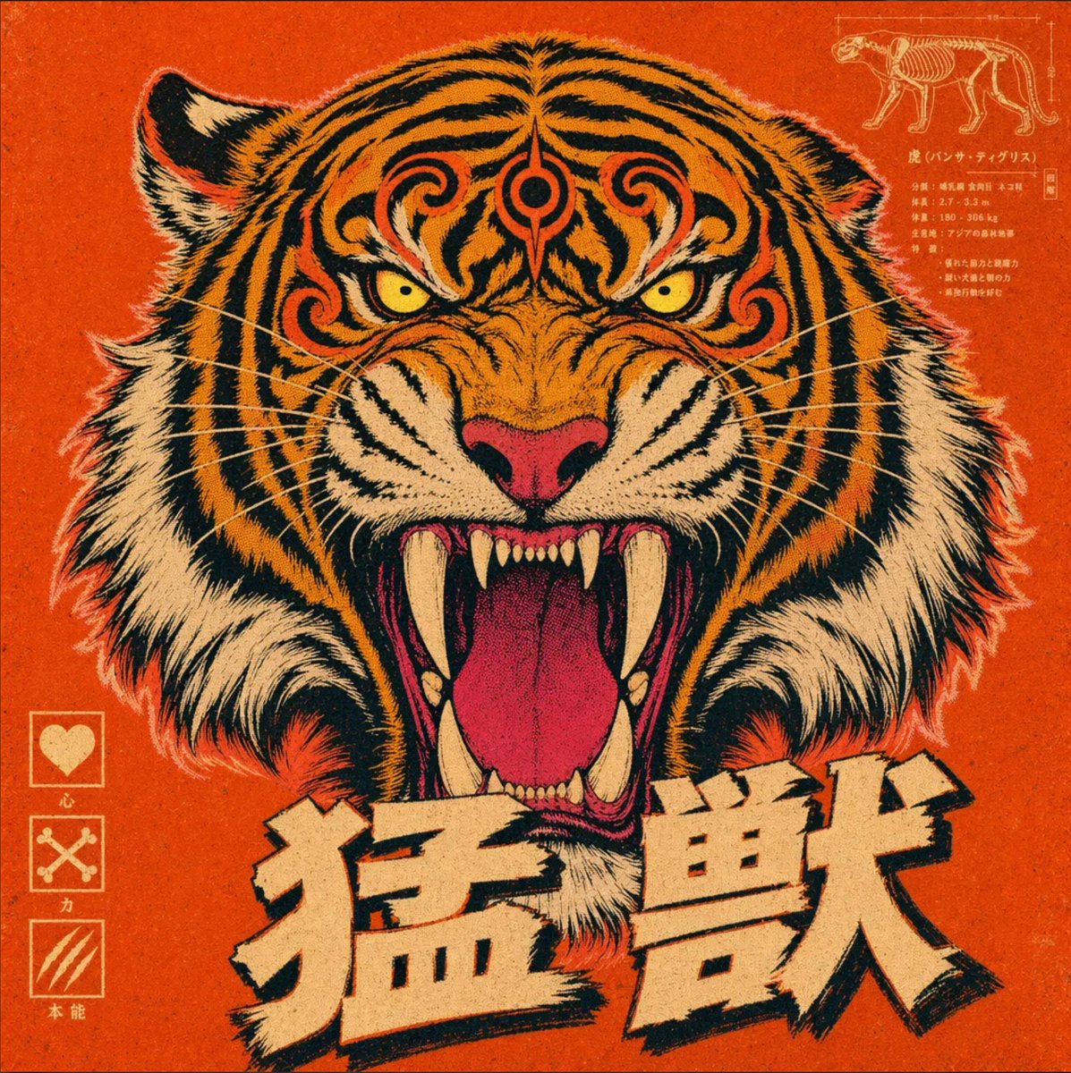 Vintage Japanese Fierce Tiger Poster