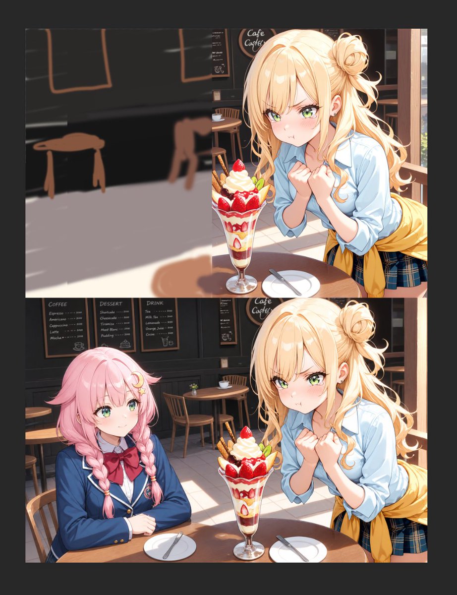 Anime Cafe Art Process Comparison