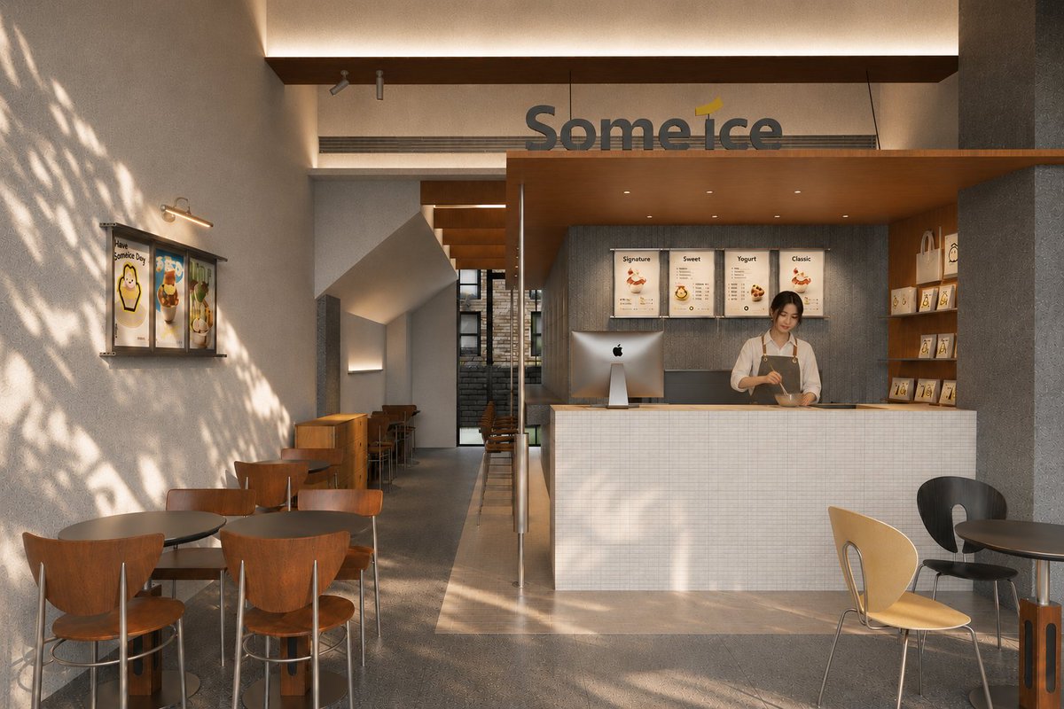 Modern Minimalist Ice Cream Shop Rendering