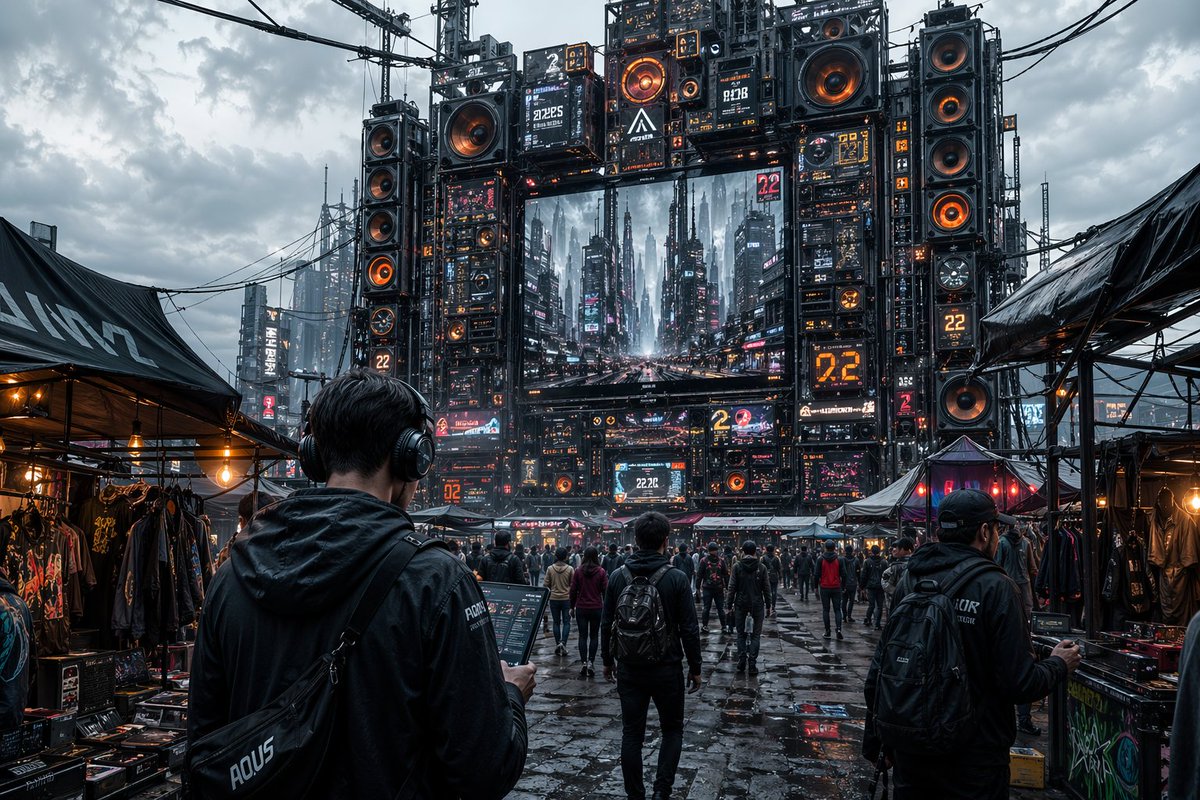 Futuristic Cyberpunk Outdoor Music Market