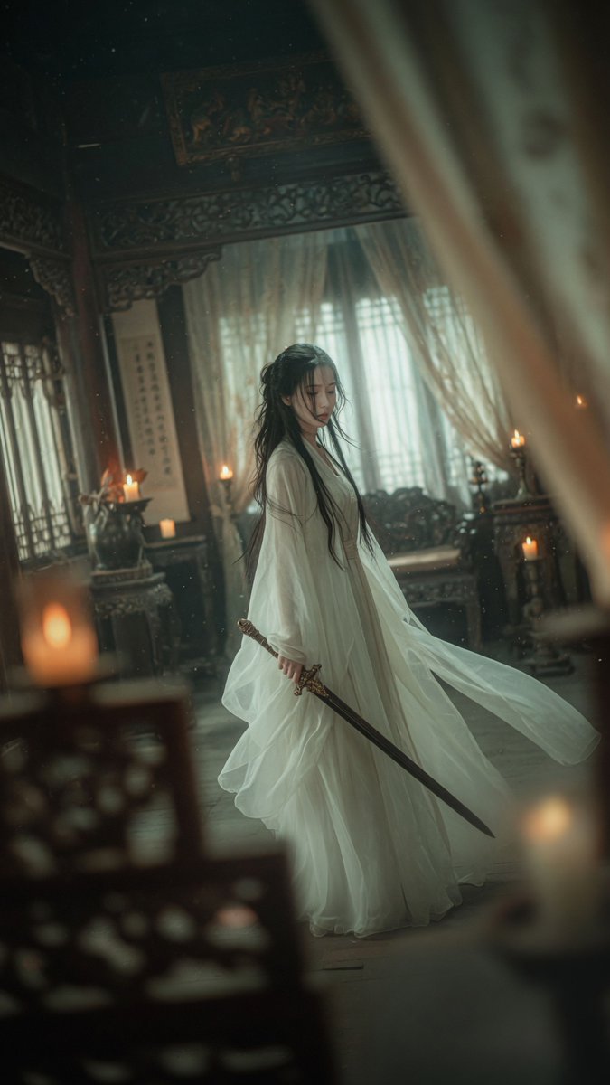 Cinematic Wuxia Portrait In Candlelight