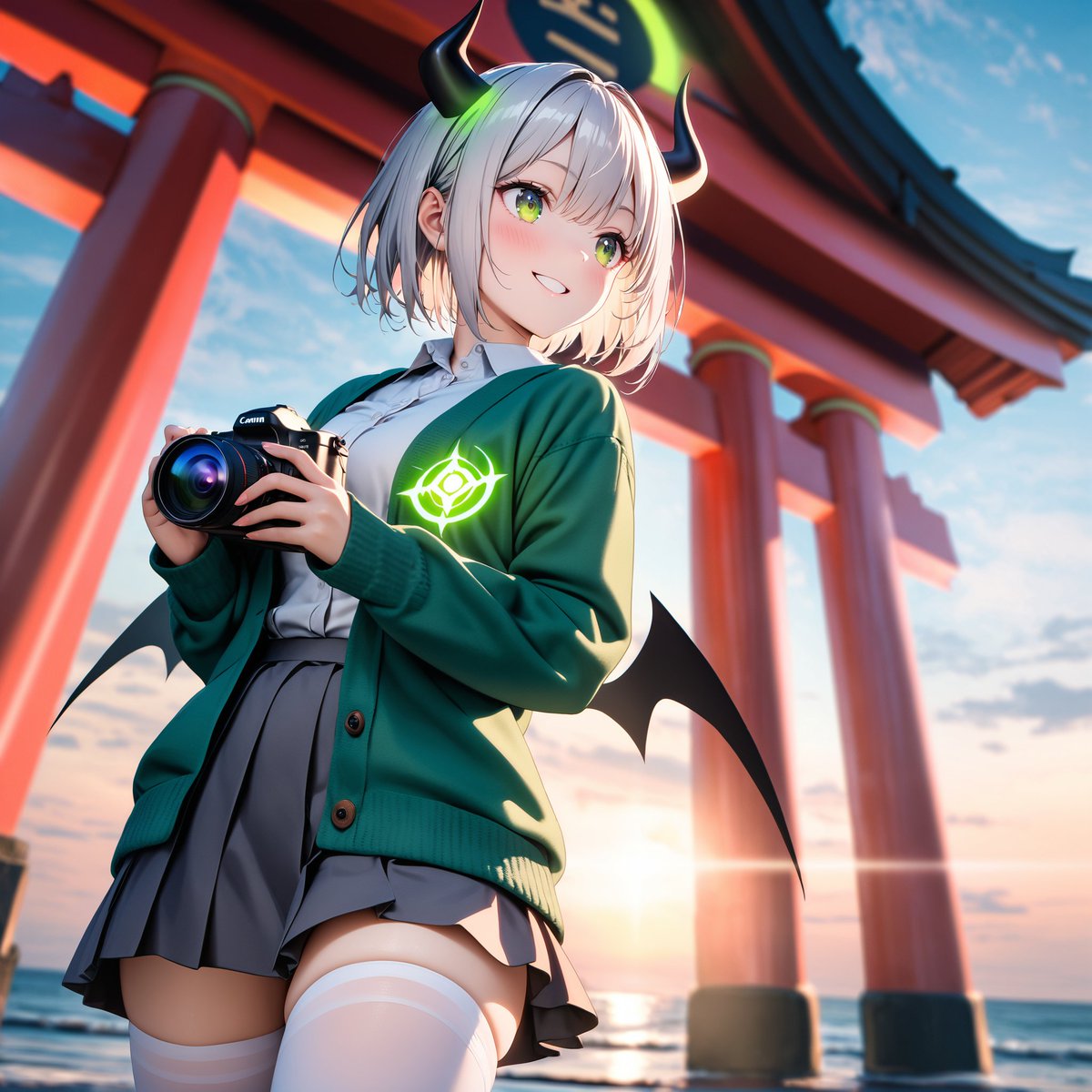 Mecha Girl Sunset Shrine Photography